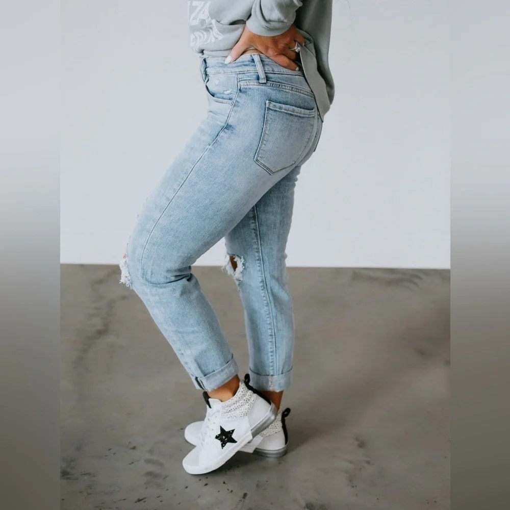 𝅺PACSUN Light Blue Ripped Boyfriend Jeans | PacSun