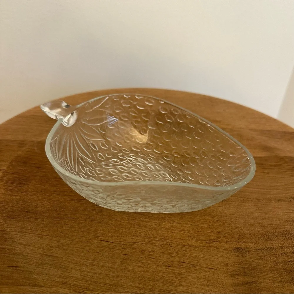 Vintage Strawberry Glass Trinket Candy Dish Textured Cottage Core Fruit Whimsy