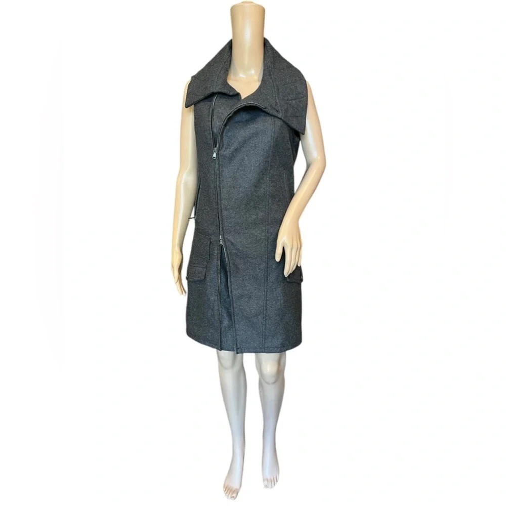 DIESEL BLACK GOLD Full Zip Womens Gray Wool Vest Dress Made In Italy Size 42