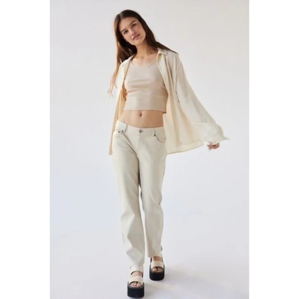 Urban Outfitters Size 30 Faux Leather Low Rise Cowboy Pants Straight Ivory NWOT