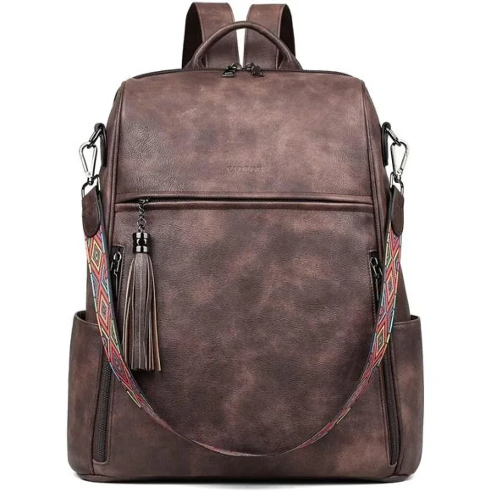 FADEON Leather Laptop Backpack for Women Designer 15.6 inch PU Laptop Bag,