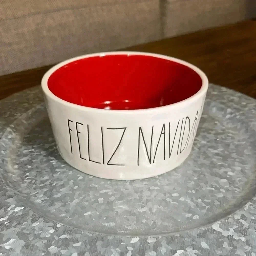 Rae Dunn Feliz Navidad Christmas Pet/Dog/Cat Food/Water Bowl/Dish Ceramic RED