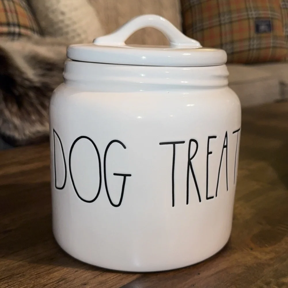 [SALE] Rae Dunn Artisan Magenta White Ceramic Pet Jar ‘Dog Treats’ Canister