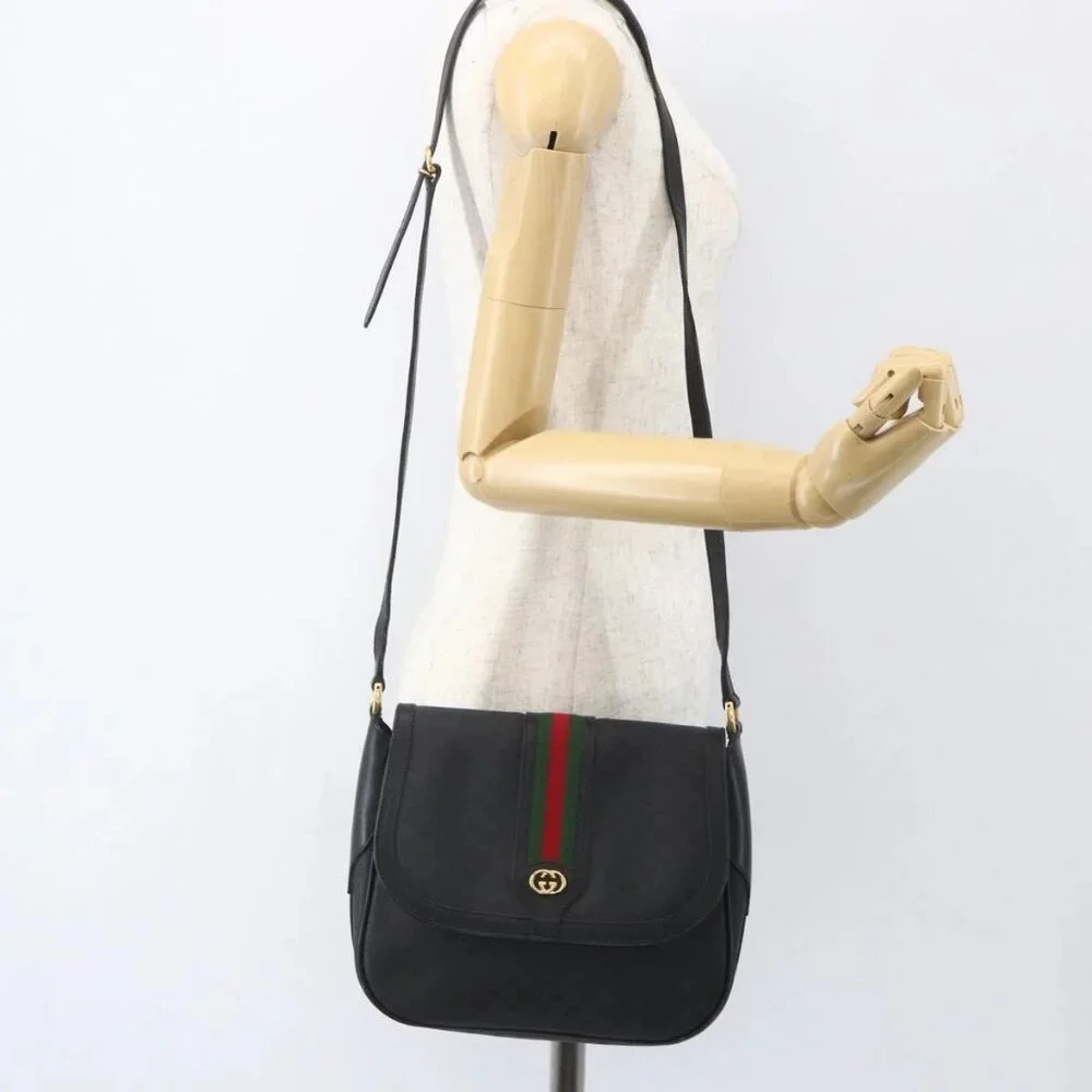 GUCCI Micro GG Supreme Web Sherry Line Bag PVC Black 001 115 0914 Auth 157221