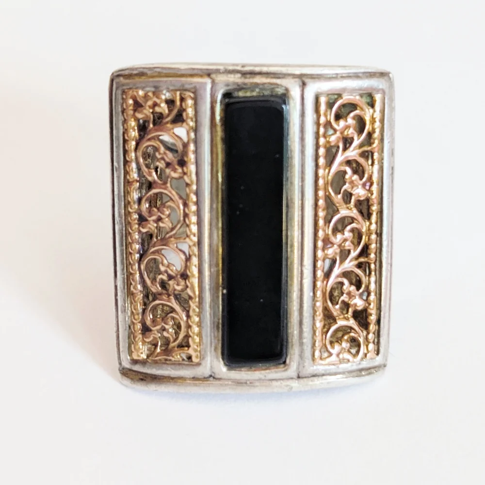 Vintage 18K & Sterling Silver Oversized Designer Flli Menegatti Ring- Size 5