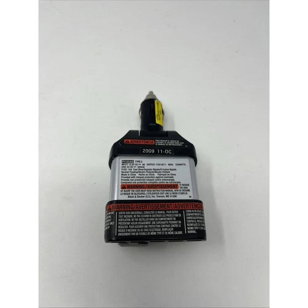 BLACK & DECKER 100 Watt Power Inverter, Plug In Car Port, AC Outlet & USB