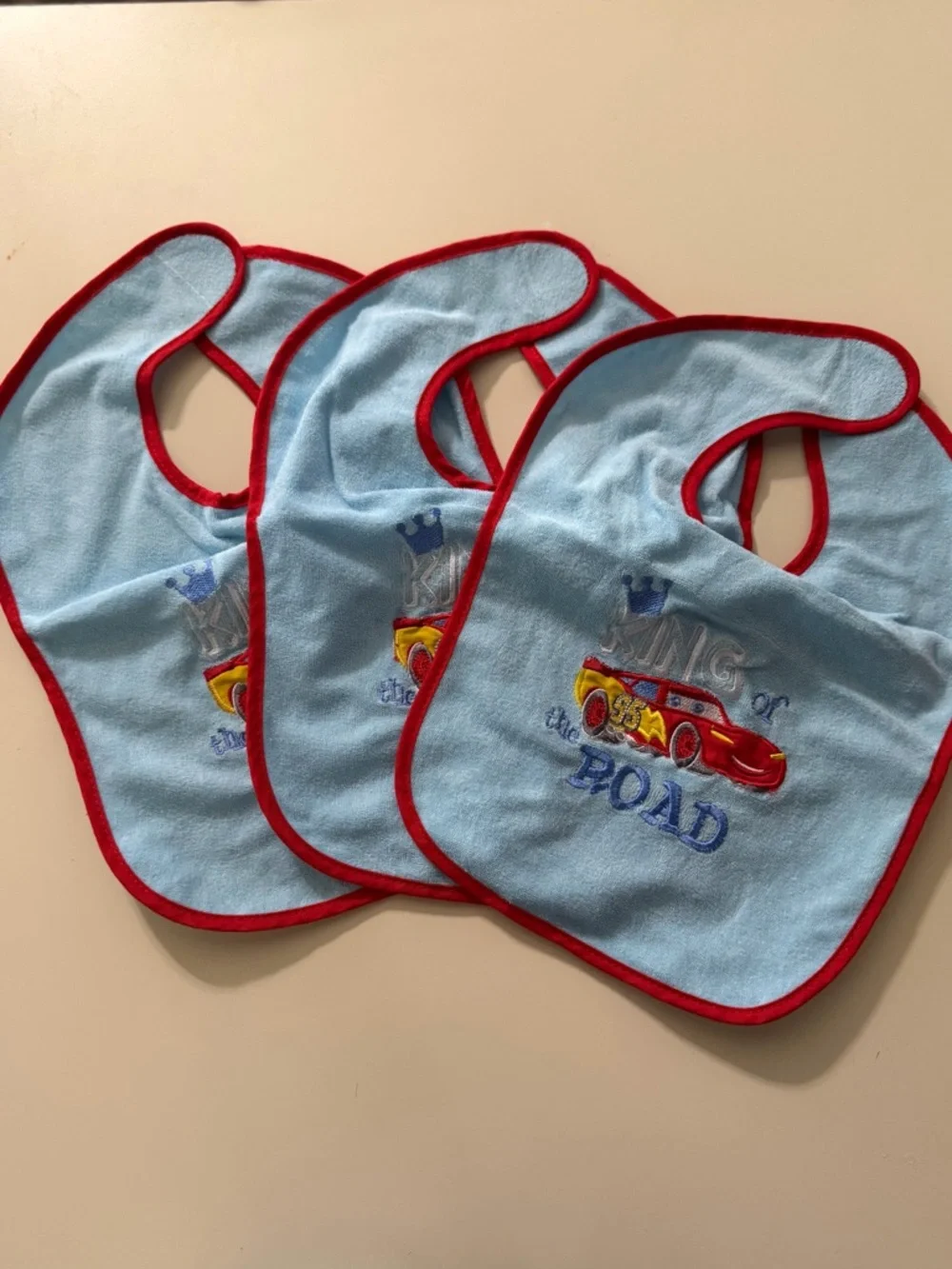 Light Blue Kids Bib with Disney “Cars” Embrodiary set of 3