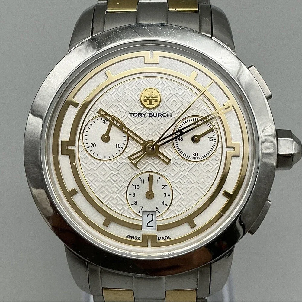 Tory Burch Womens Watch 37mm Stainless Chronograph TB1029 New Battery 6.5