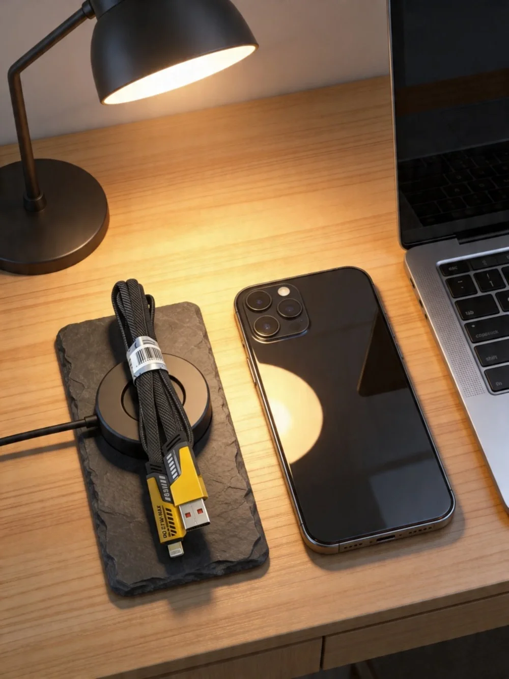 Black Wireless Charger Pad and Braided USB-C Cable for Cell Phones