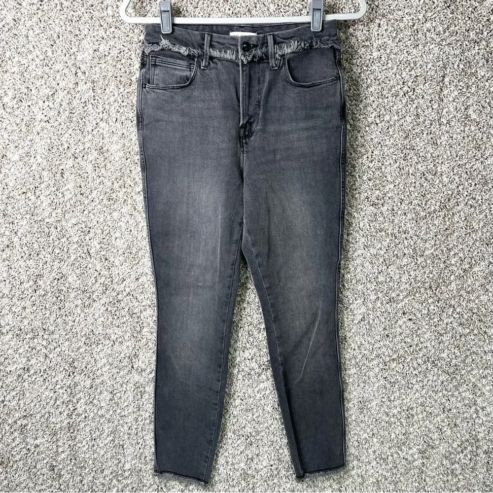 Good American Jeans Women's 4/27 Charcoal Black-Gray Skinny Raw Hem