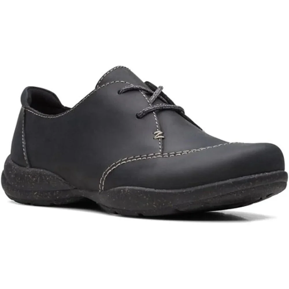 Clarks Womens Roseville Rio Oxford‎ Casual Shoes Black Leather 5 M NEW