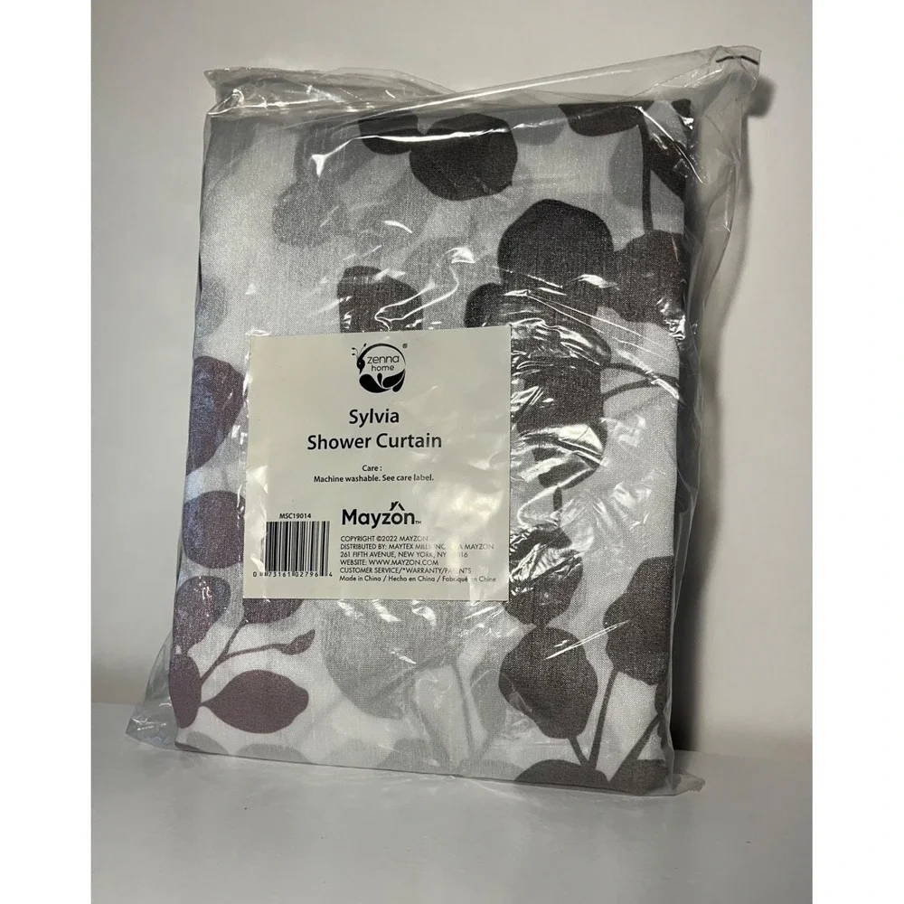 Zenna Home Sylvia Fabric Shower Curtain White Gray PurpleFloral Machine Washable