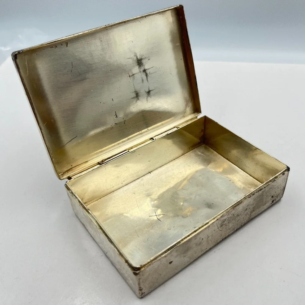 Vintage Basketweave Silver Tone Trinket Jewelry Box Retro Textured Metal Case