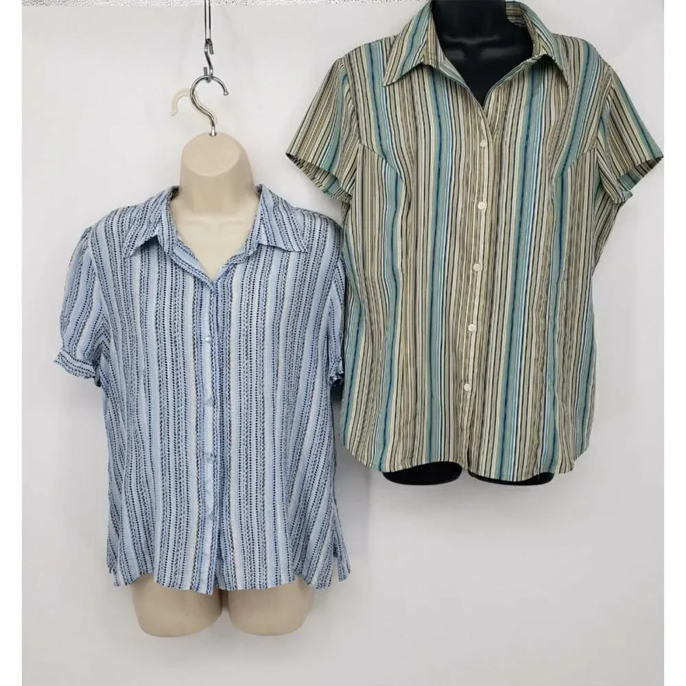 Blouses Size Lg Button Front Short Sleeves Stripes