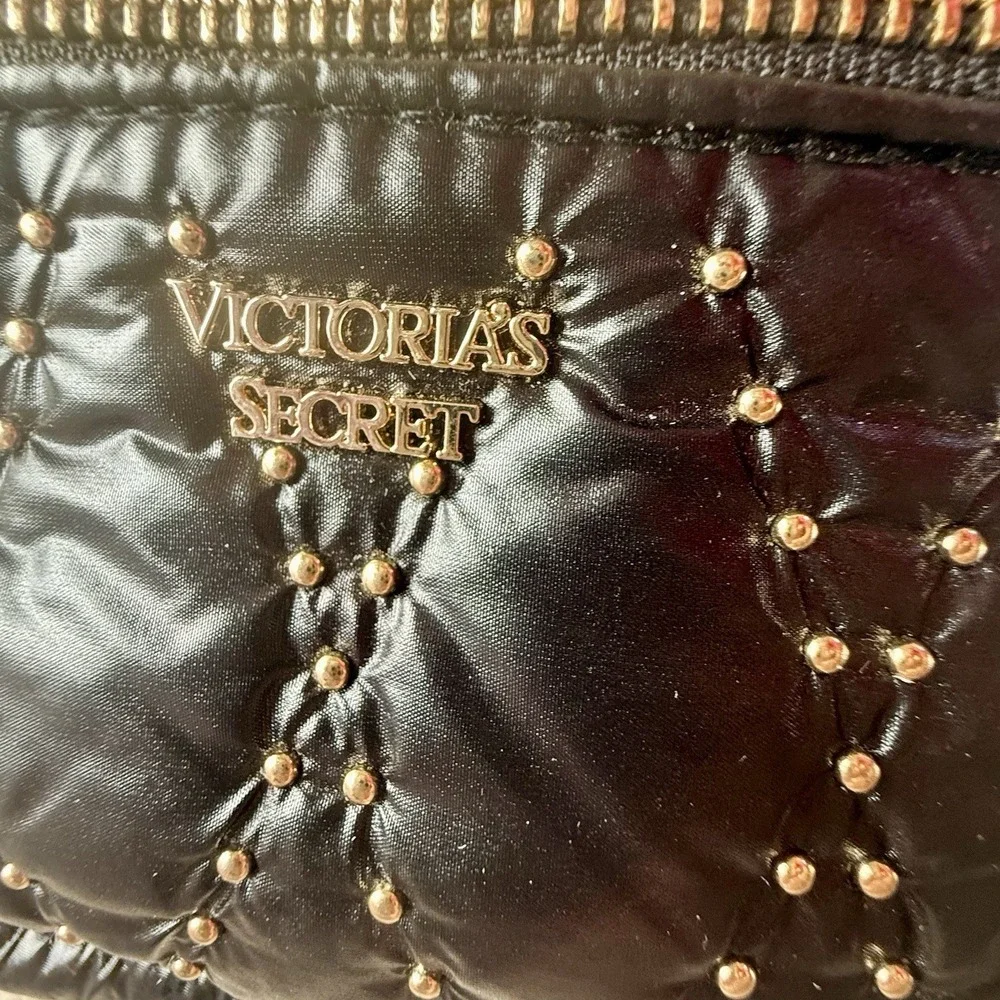 Victoria's Secret Mini‎ Backpack Black Quilted Nylon Gold Studded Small Bag
