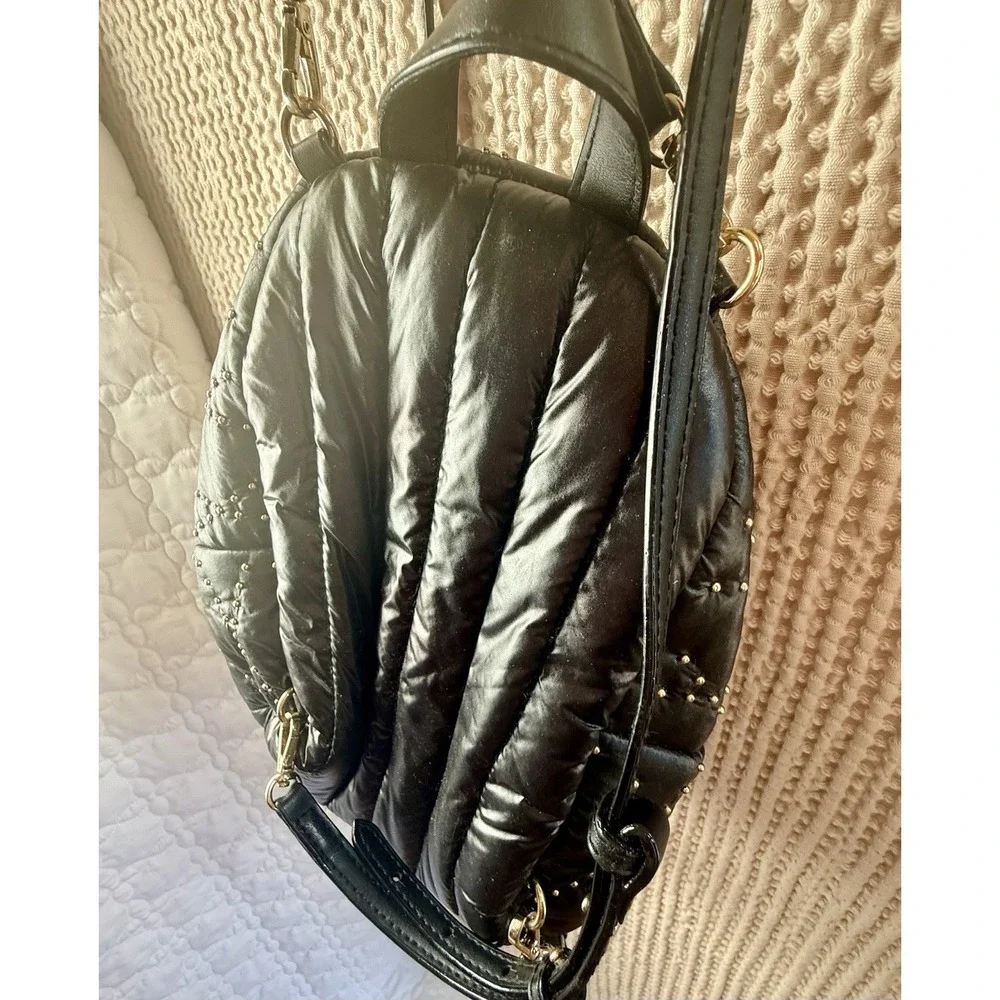 Victoria's Secret Mini‎ Backpack Black Quilted Nylon Gold Studded Small Bag