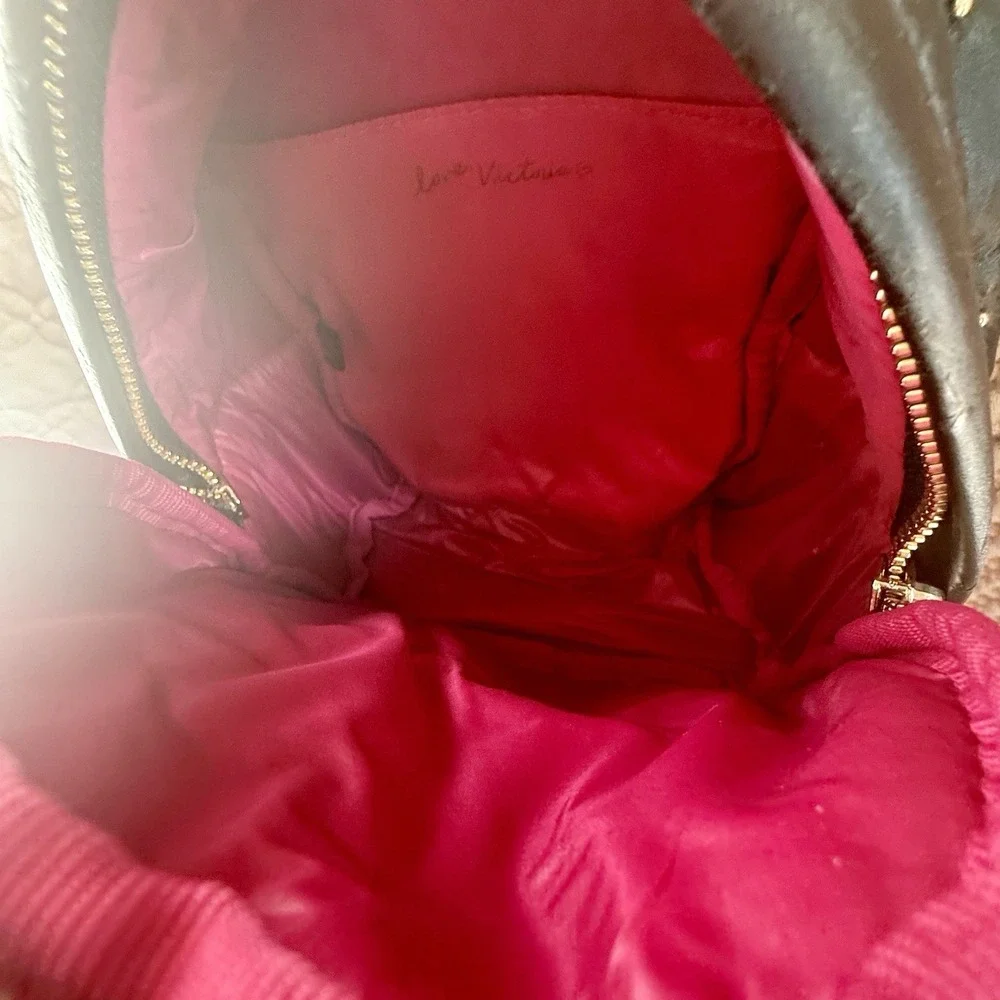 Victoria's Secret Mini‎ Backpack Black Quilted Nylon Gold Studded Small Bag