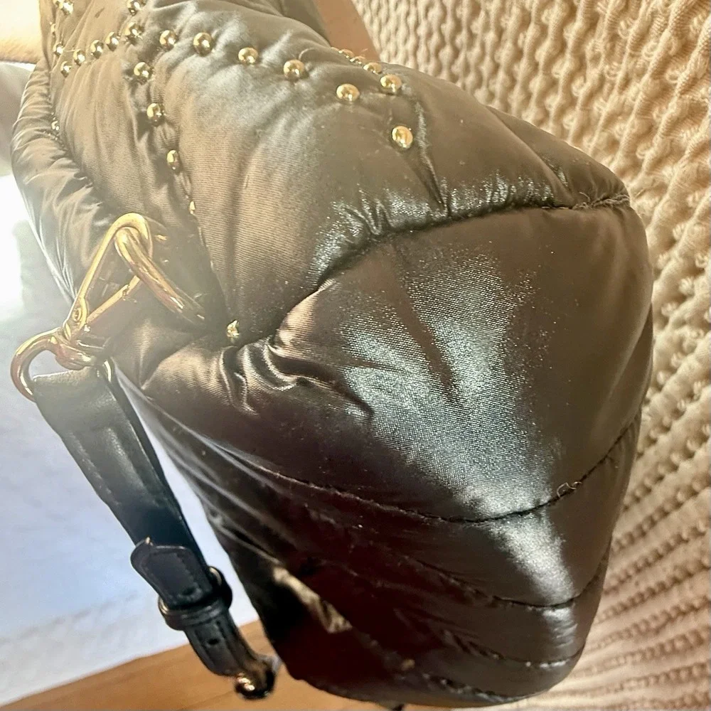 Victoria's Secret Mini‎ Backpack Black Quilted Nylon Gold Studded Small Bag
