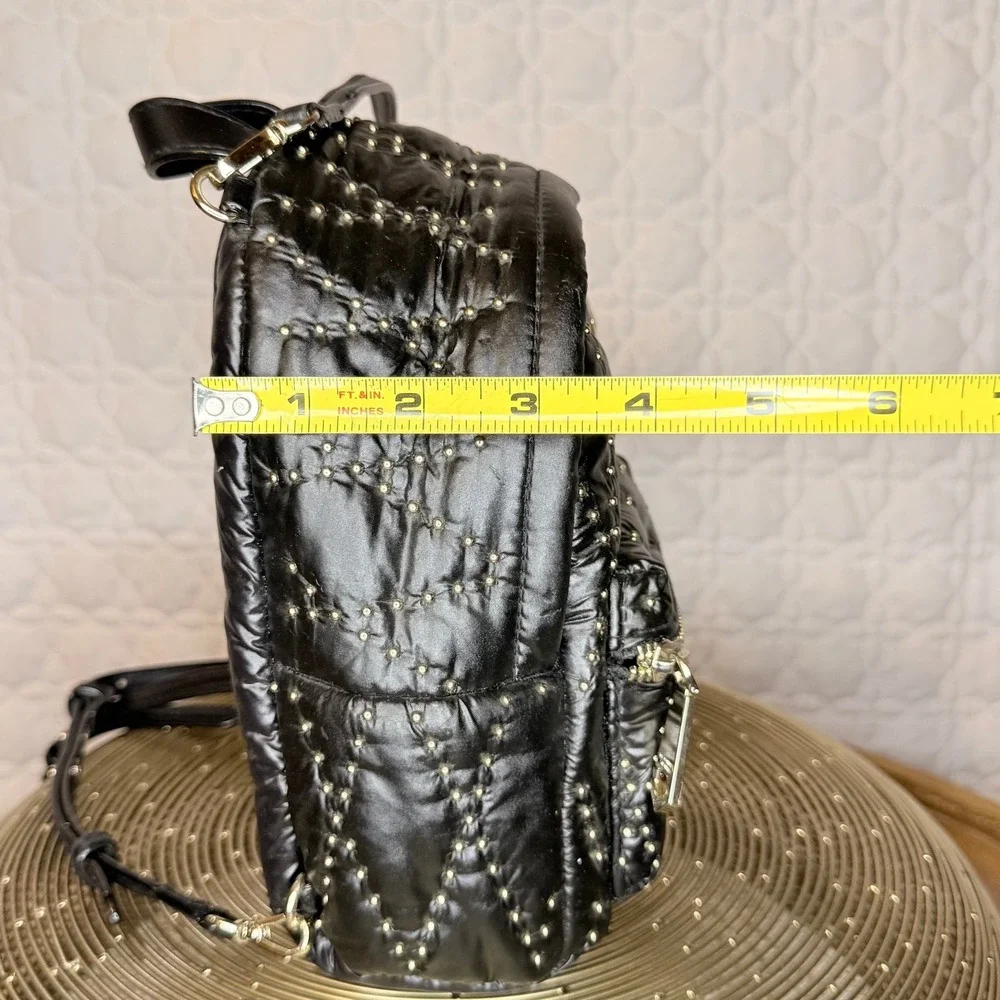 Victoria's Secret Mini‎ Backpack Black Quilted Nylon Gold Studded Small Bag