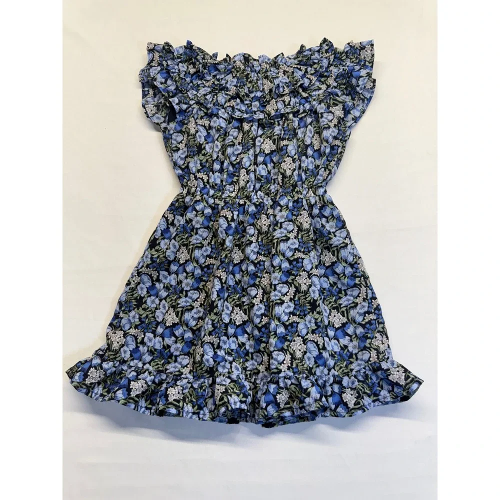Janie and Jack Blue Floral Ruffle Dress Girls 4 Prairie Cottagecore Boho