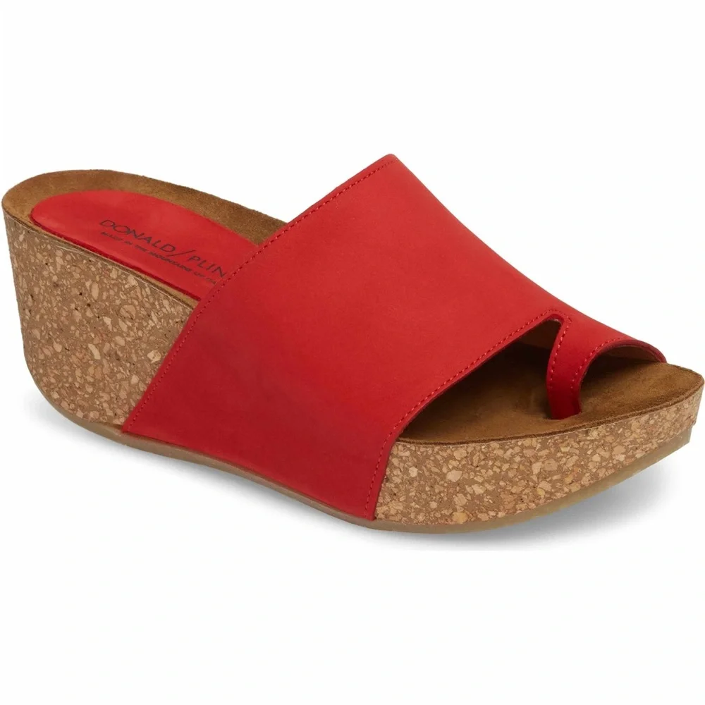 Donald Pliner Ginie Cork Platform Wedge Sandal Orange Suede Leather