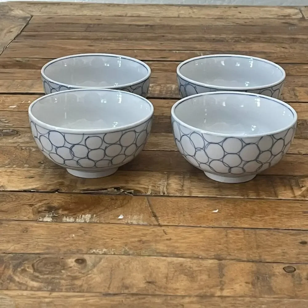 IKEA Blue Bubbles Ceramic Bowl Set of 4 4.4
