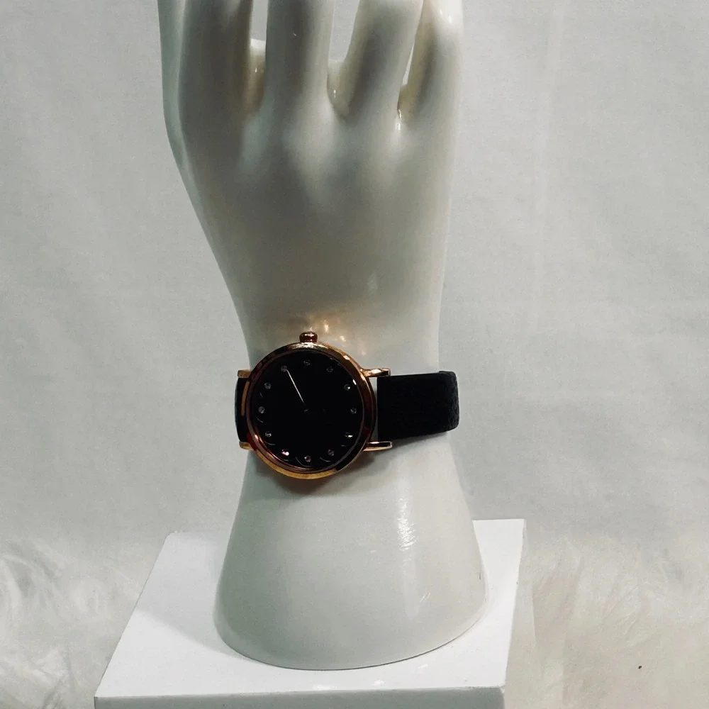 Kate Spade Morningside Rose Gold Black‎ Scallop Dial Leather Watch no battery