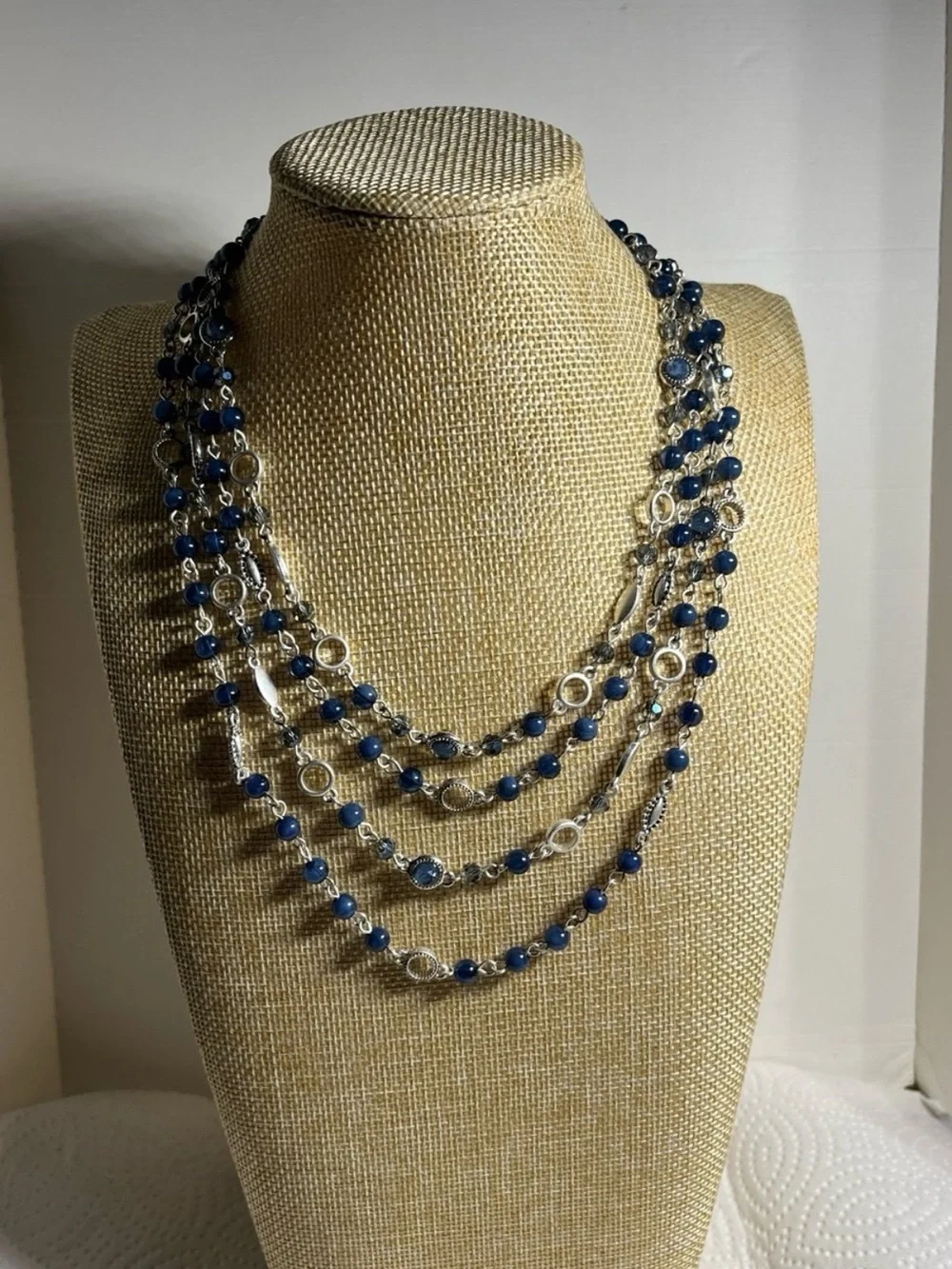 Nine West Vintage America Blue Bead and Silver Multi-Strand Necklace