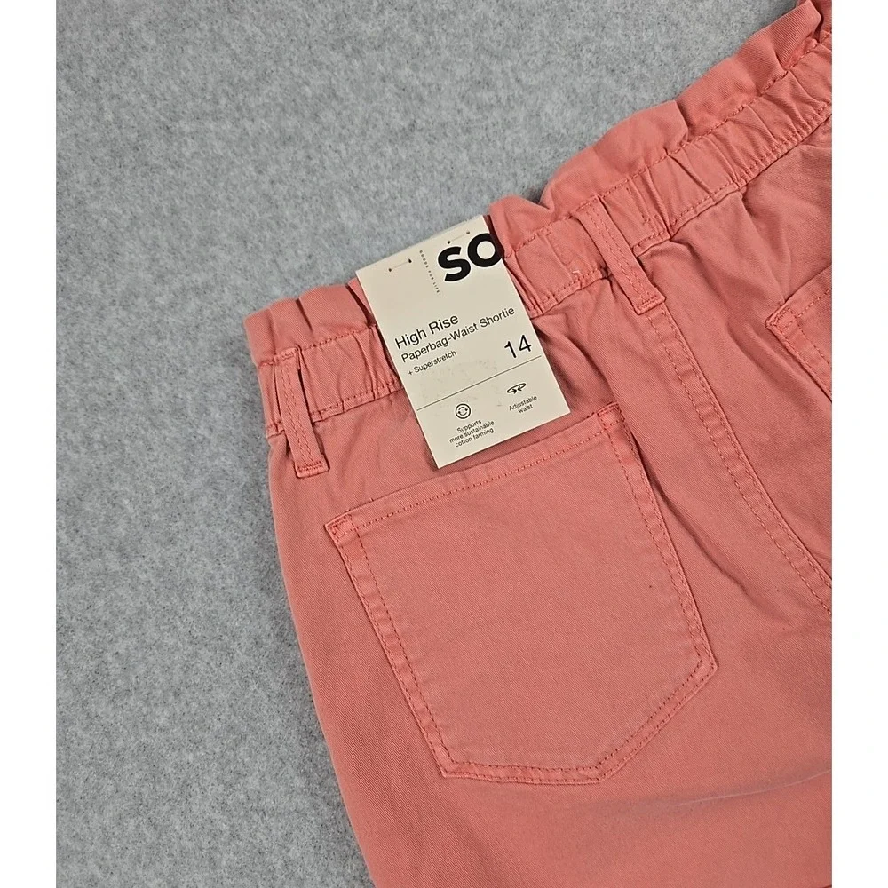 SO Jean Shorts Girls Size 14 High Rise Denim Coral Pink Paper Bag Waist NWT