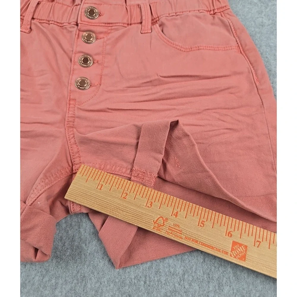 SO Jean Shorts Girls Size 14 High Rise Denim Coral Pink Paper Bag Waist NWT