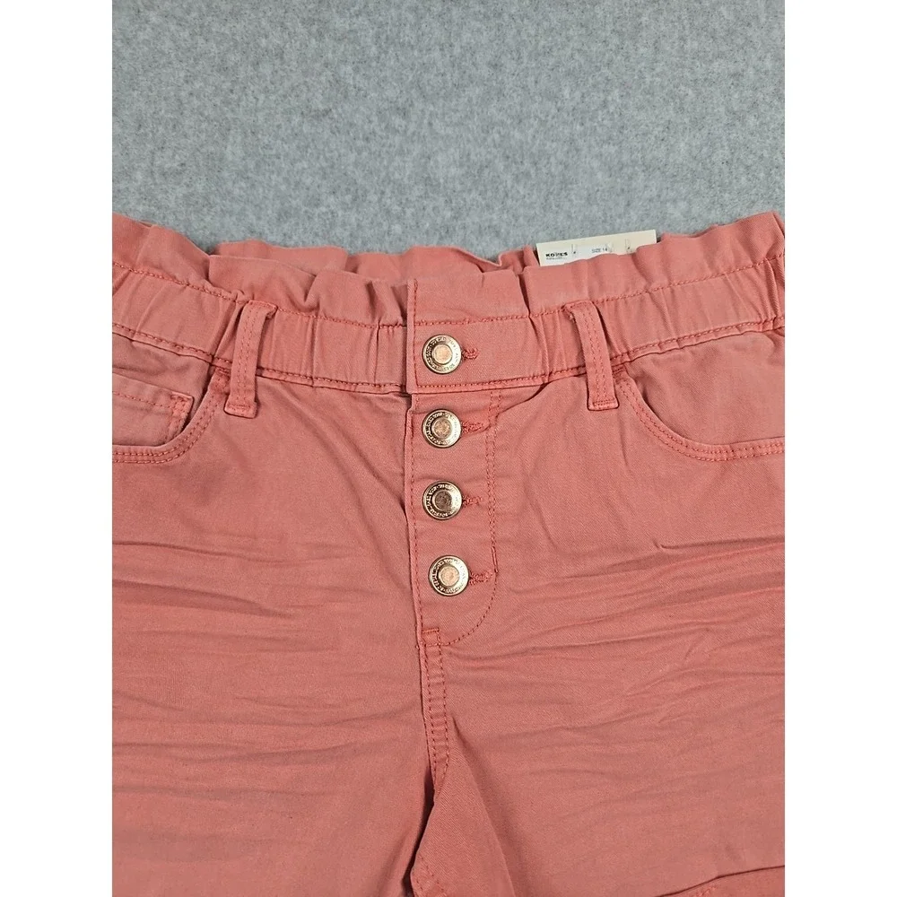 SO Jean Shorts Girls Size 14 High Rise Denim Coral Pink Paper Bag Waist NWT