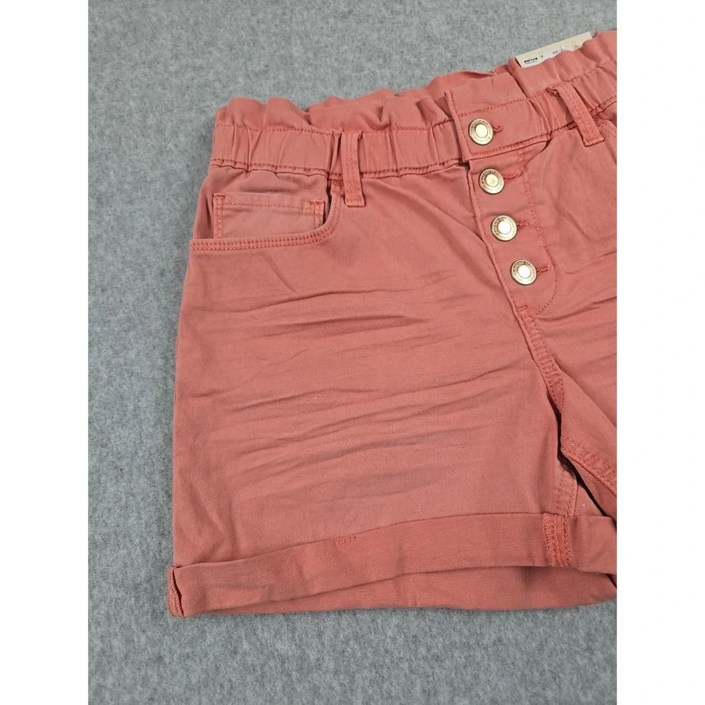 SO Jean Shorts Girls Size 14 High Rise Denim Coral Pink Paper Bag Waist NWT
