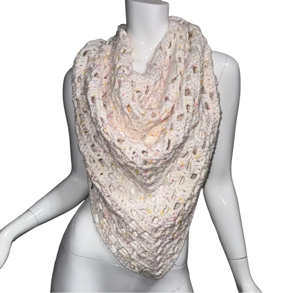 💙💖 Handmade Cream Pastel Knit Crochet Oversized‎ Scarf Hood Boho Festival