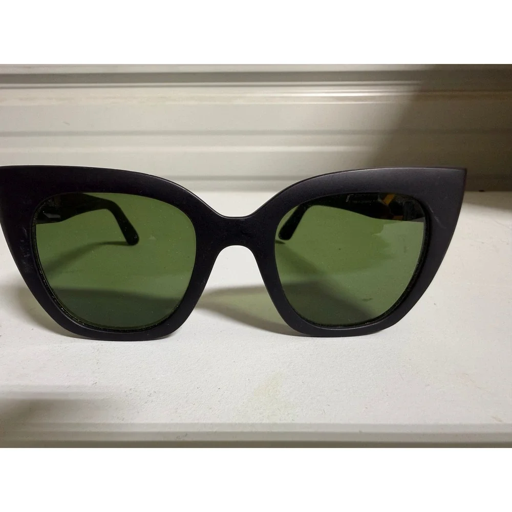 TOMS Sydney Matte Black Cat Eye Sunglasses Green Lens 50-23-148