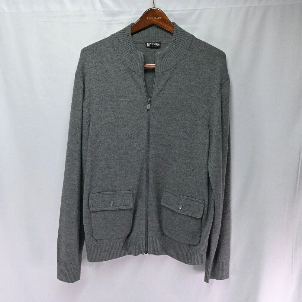 Michael Kors XL Gray Wool Full Zip Cardigan Sweater‎ Jacket