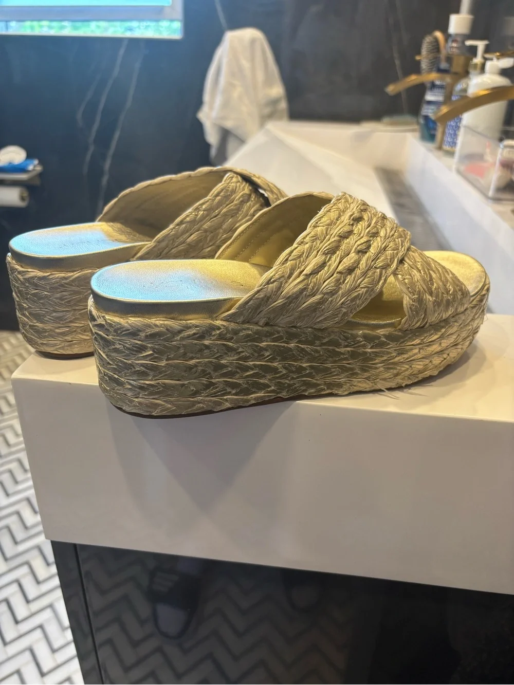 J SLIDES Woven Platform Slide Sandals - gold size 7 good condition