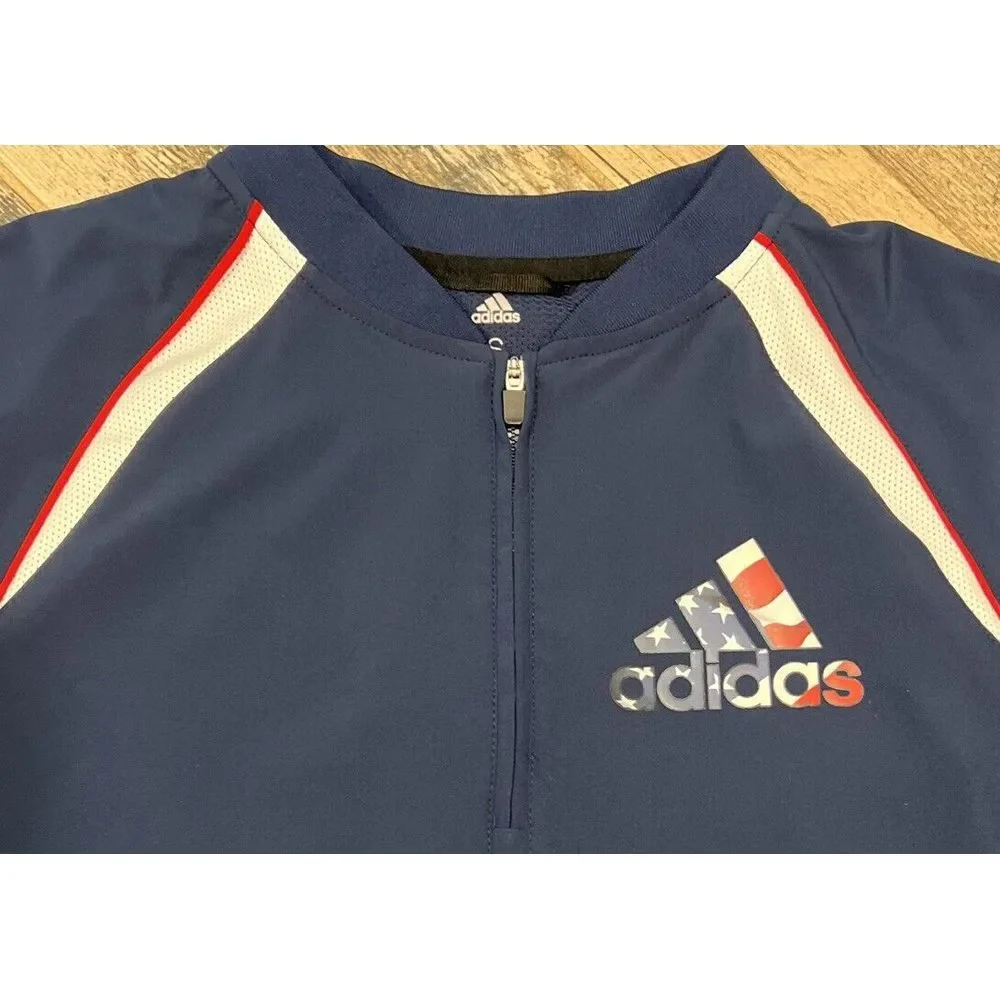 ADIDAS 1/4 Zip Batting Jacket Mens Shirt Triple Stripe Vented Short Sleeve USA S