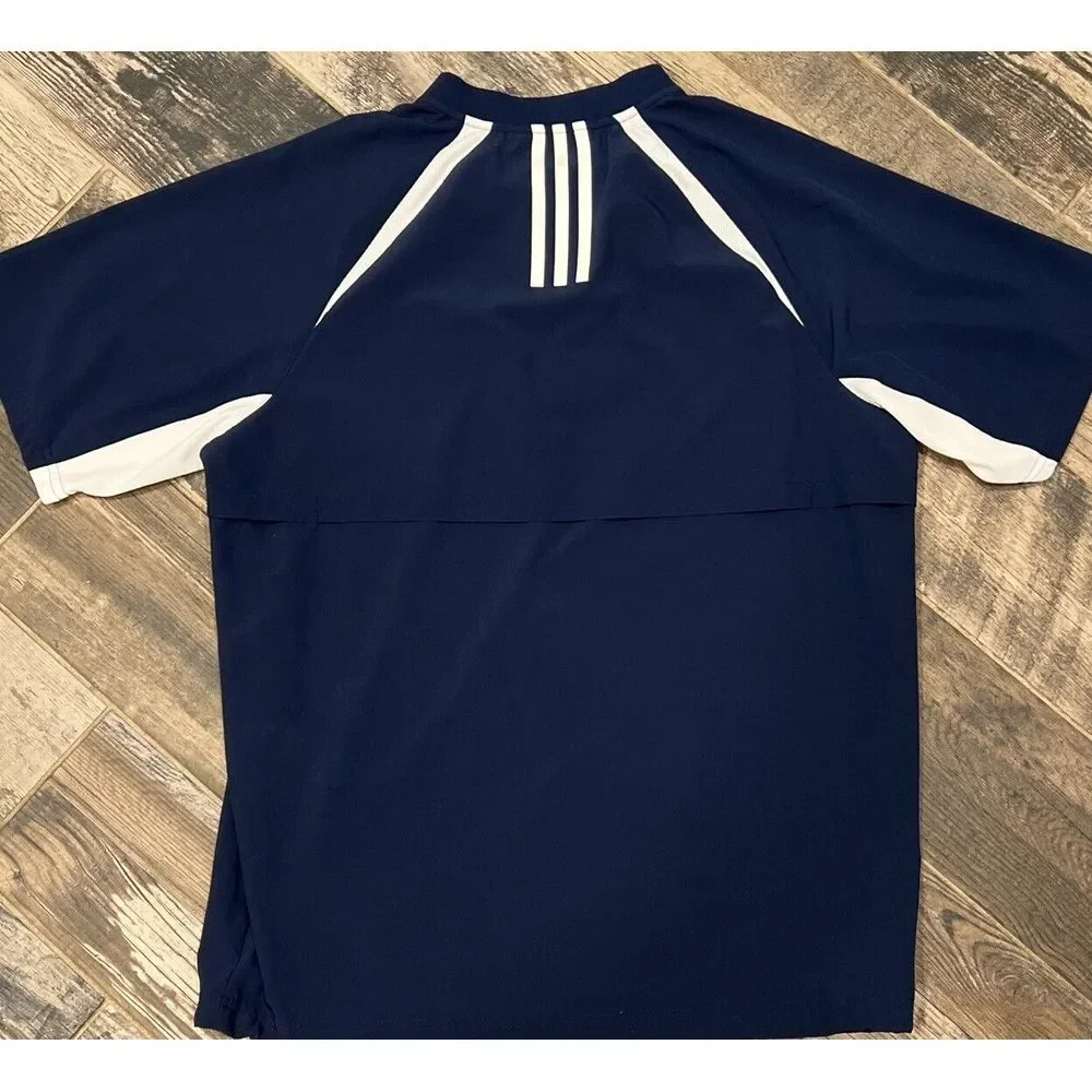 ADIDAS 1/4 Zip Batting Jacket Mens Shirt Triple Stripe Vented Short Sleeve USA S