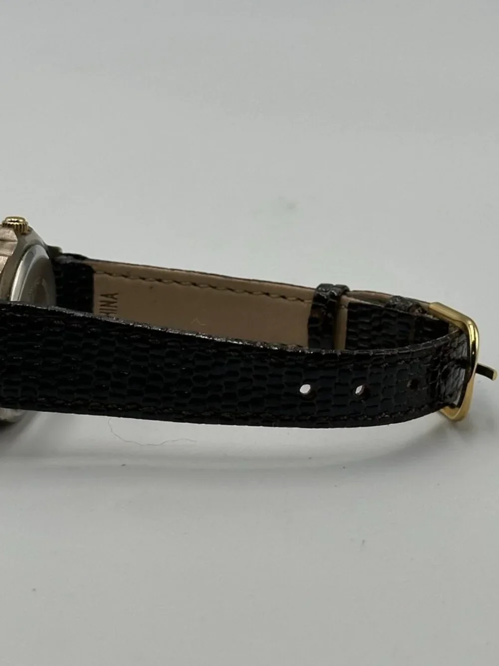 3/$30 Vintage Bill Blass Watch Women Silver Tone Gold Dial Leather Band 7.5
