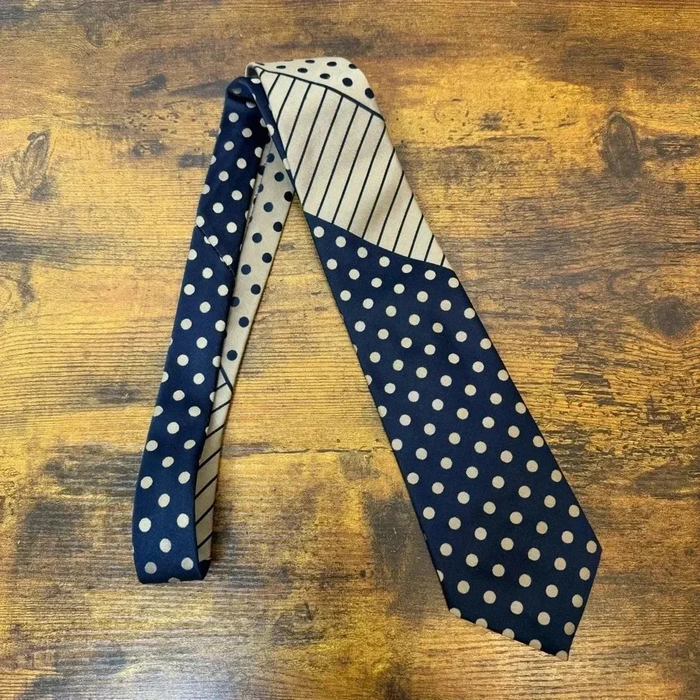 Paco Rabonne Men’s Navy and Gold Polka Dot Geometric Tie