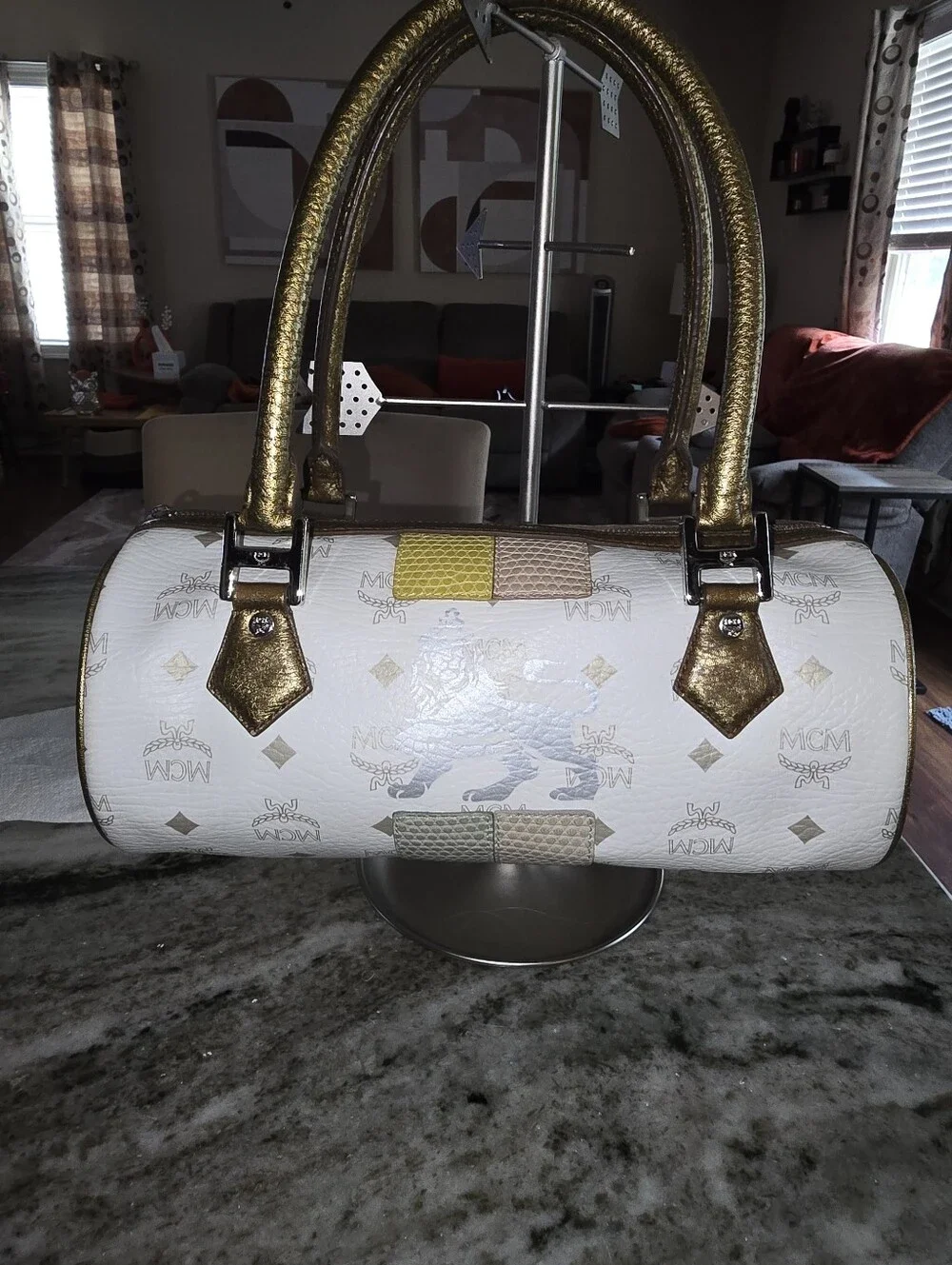 MCM barrel satchel