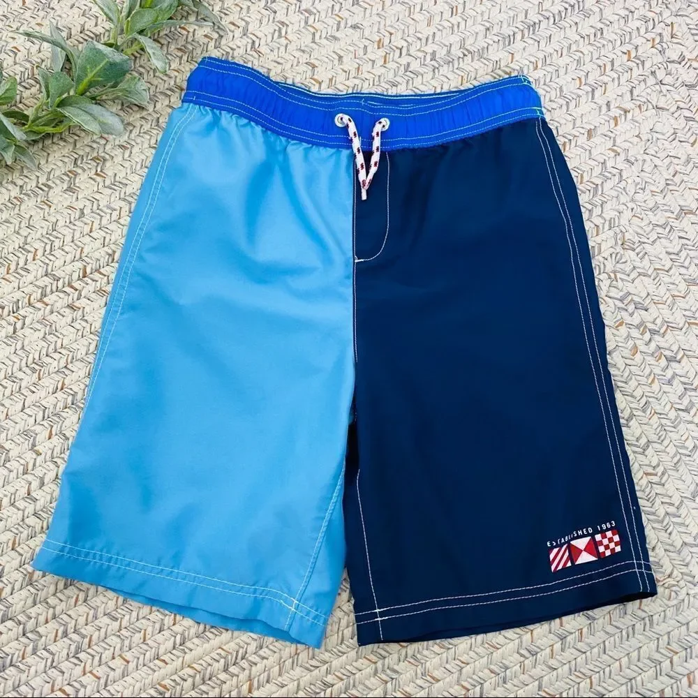 Lands End blue and navy swim trunks boys medium