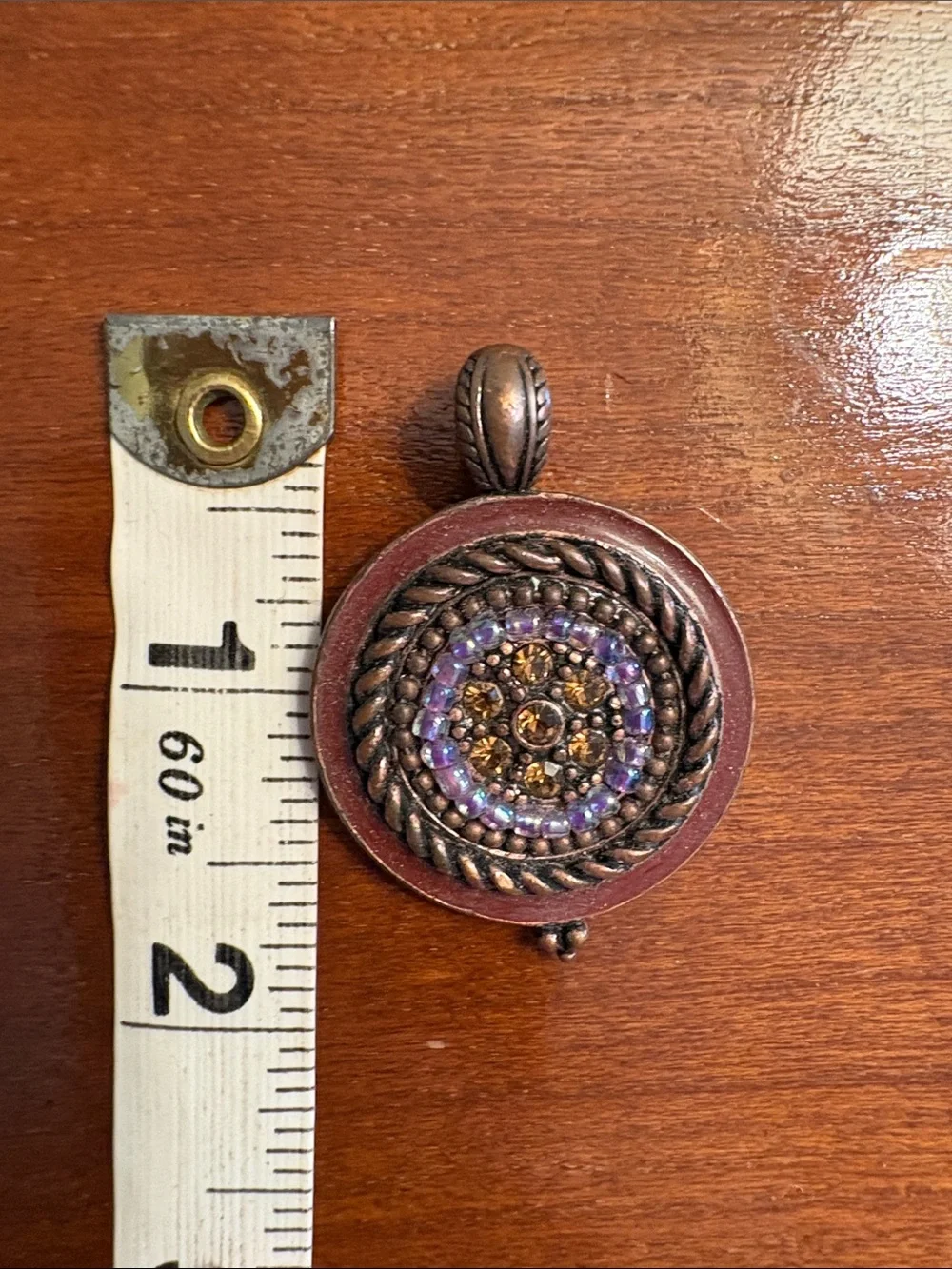 Cookie Lee Bronze-Tone Necklace Pendant with Purple and Amber Accents