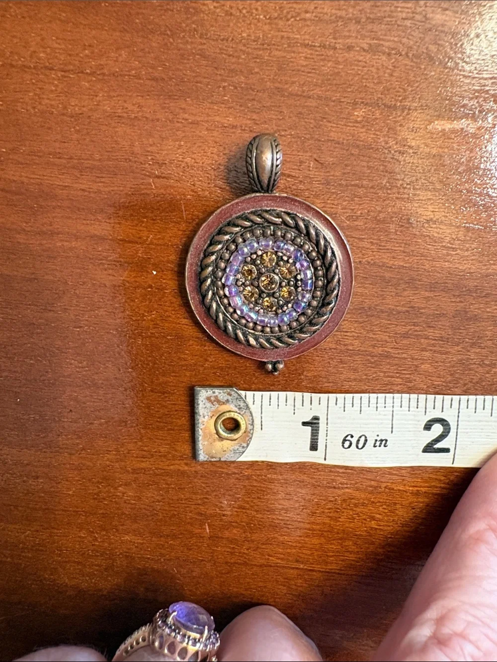 Cookie Lee Bronze-Tone Necklace Pendant with Purple and Amber Accents