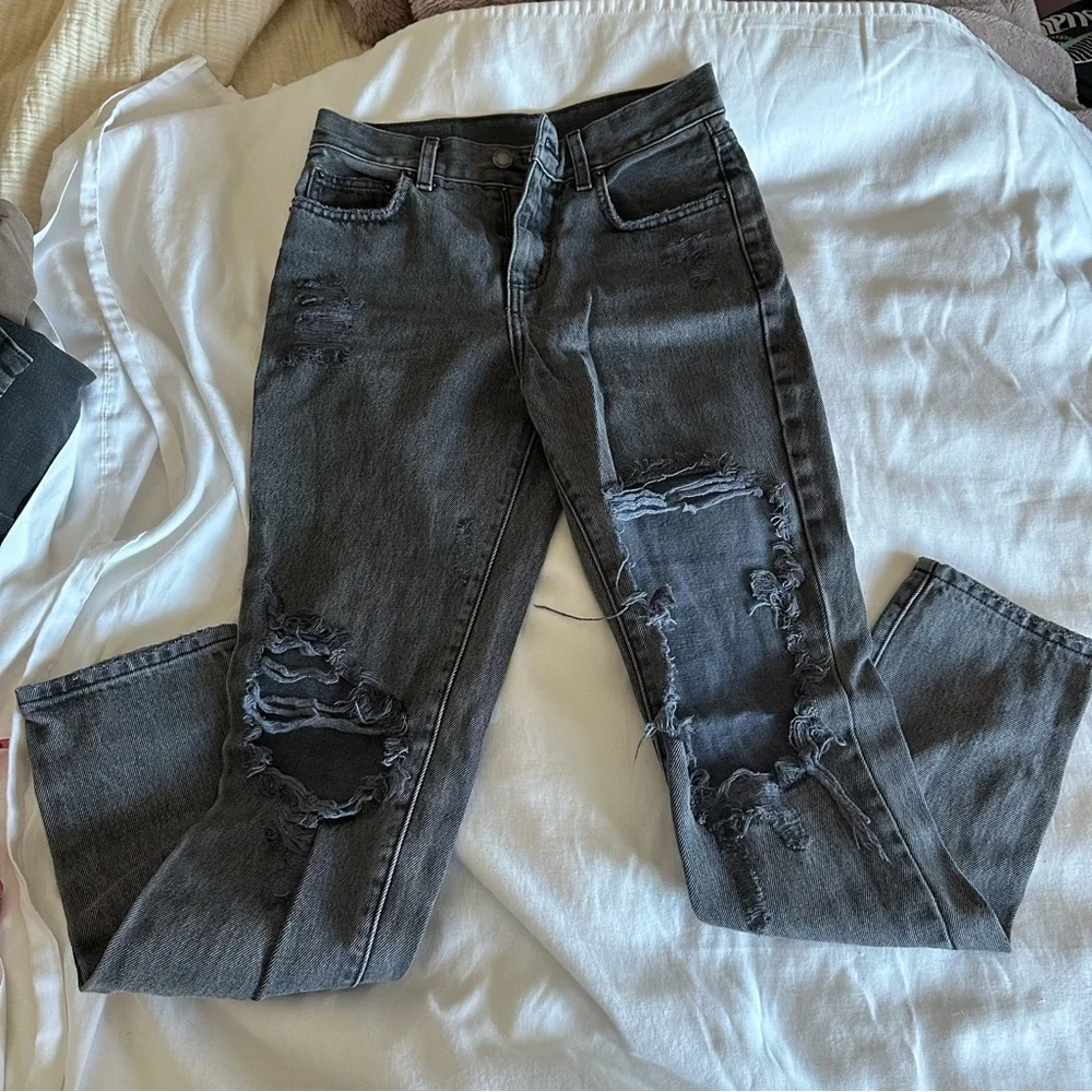 Distressed Black Straight Leg Jeans