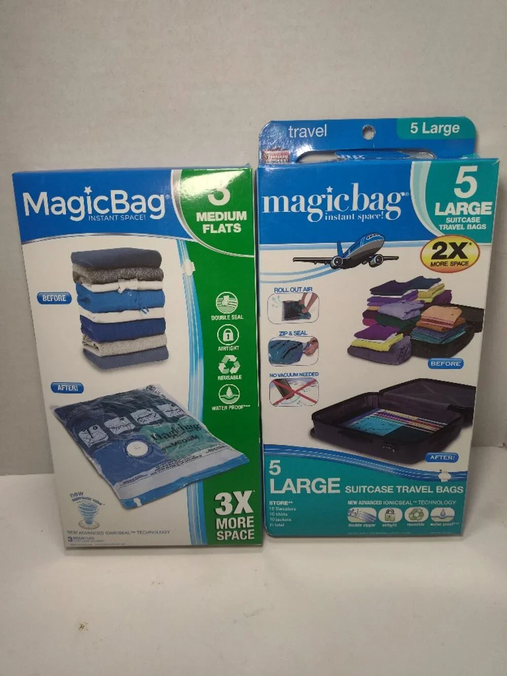 MagicBag Compression Storage Bag Lot 3 Medium Flats & 5 Large Travel Bags NEW