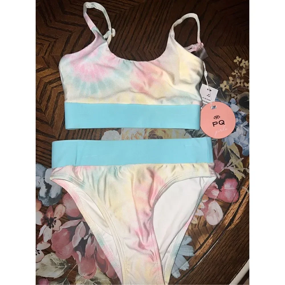 PilyQ PQ NWT Girls Tie Dye Banded Bikini High-end adjustable size 6
