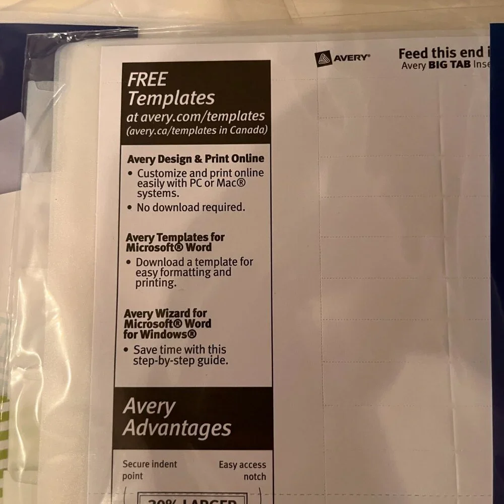 Avery big tab
