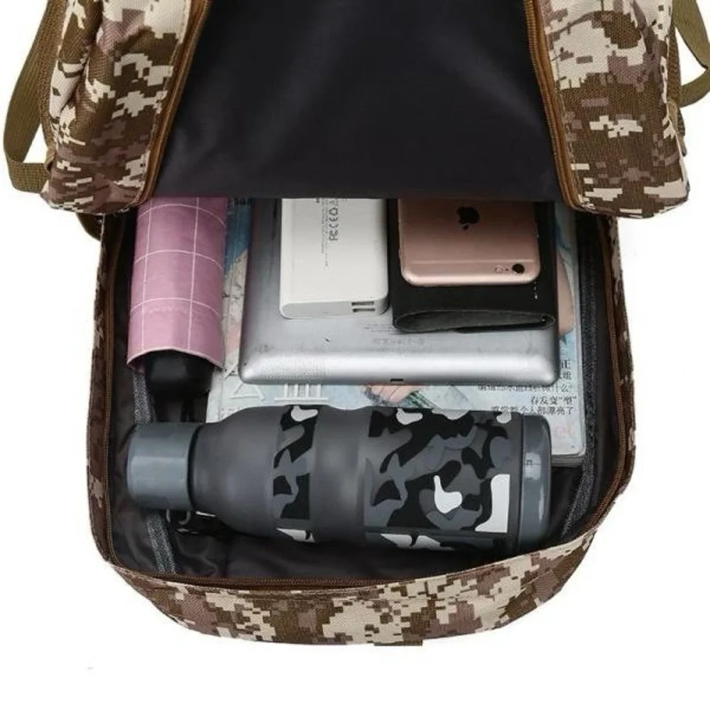 Brown Digital Camouflage Water Resistant School Backpack with 3 Compartments New