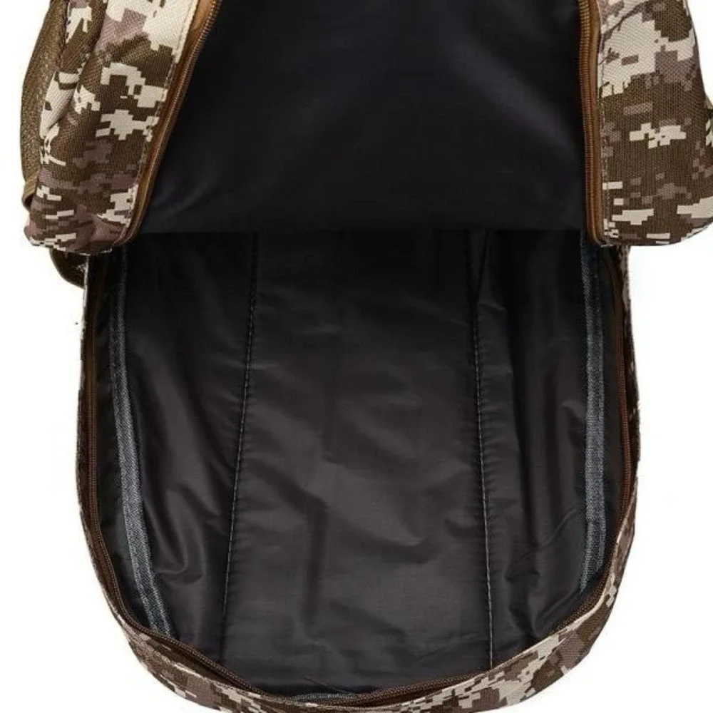 Brown Digital Camouflage Water Resistant School Backpack with 3 Compartments New